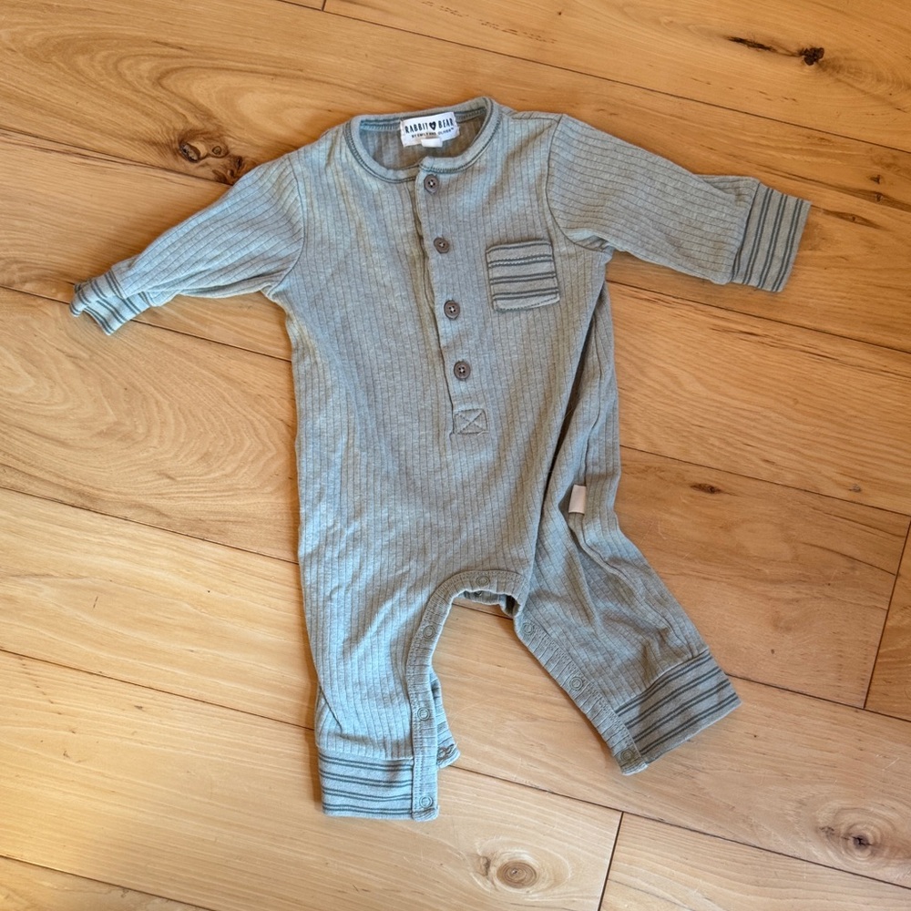 Rabbit + Bear Green Striped Kids One Piece
